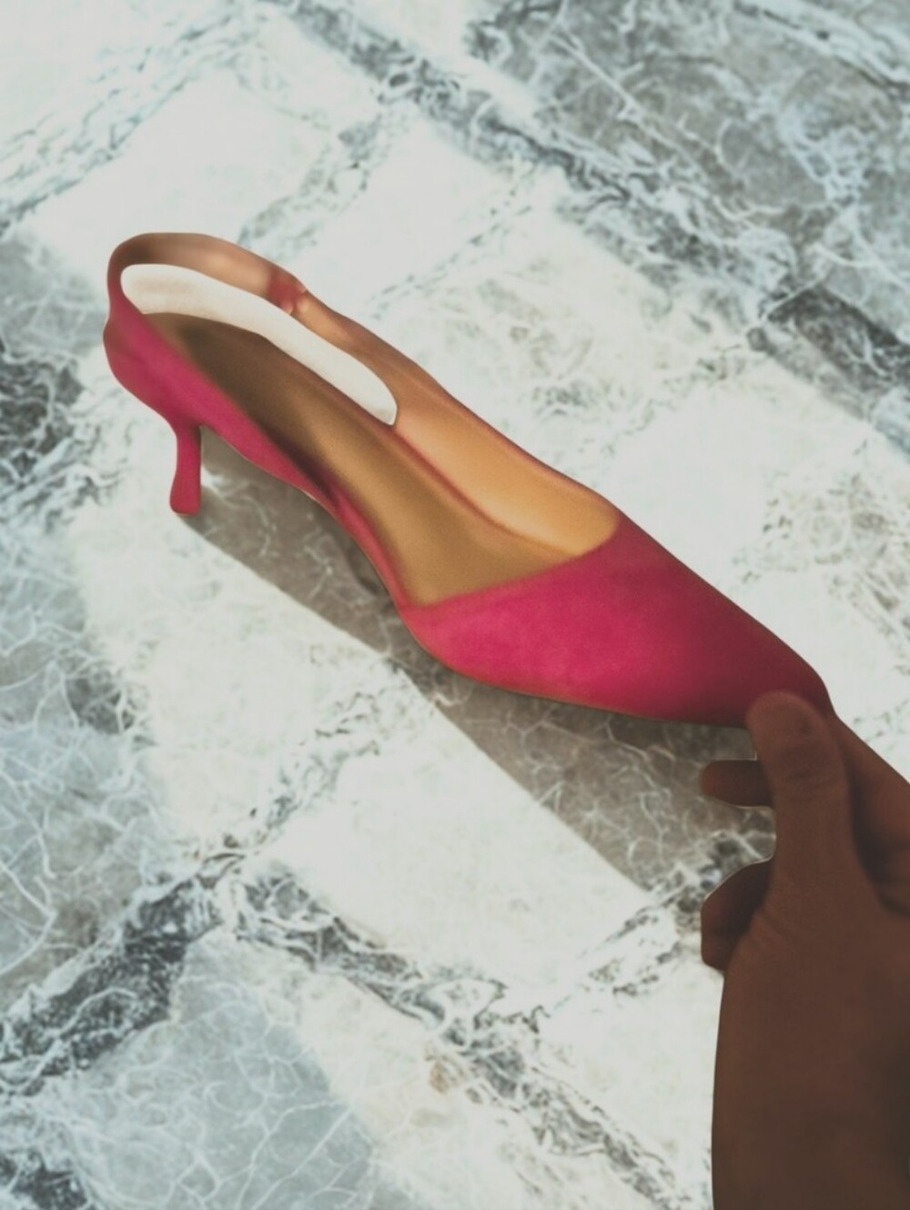 MYSOFT JD06HOT PINK SUEDE Pointed Toe Slingback Heels in Pink US 8.5